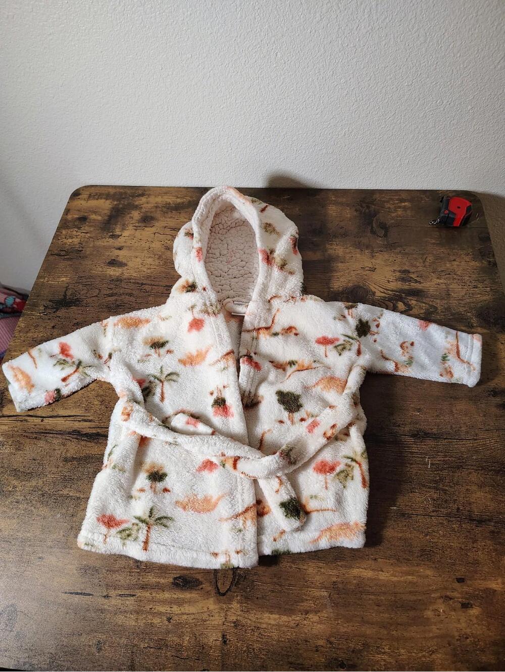 Dinosour Baby Unisex bathrobe front tie Modern Baby size 0-9 mo